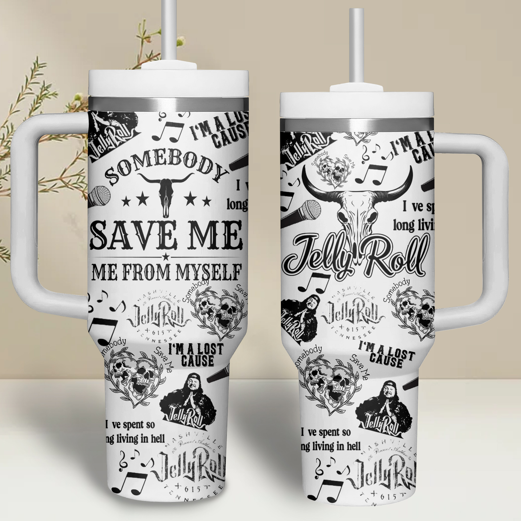 Jelly Roll Music Custom Stanley Quencher 40oz Stainless Steel Tumbler With Handle
