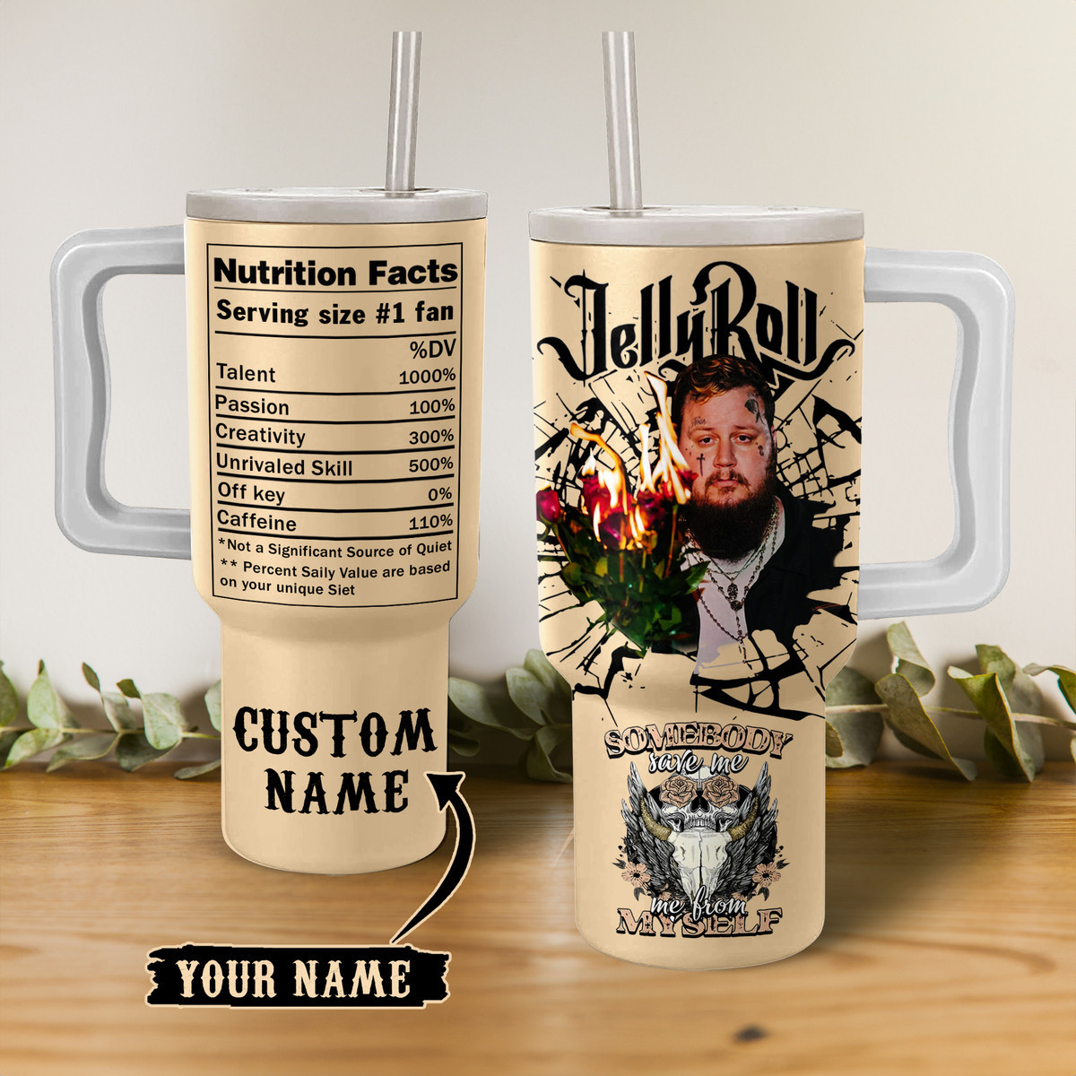Jelly Roll Music Custom Stanley Quencher 40oz Stainless Steel Tumbler With Handle