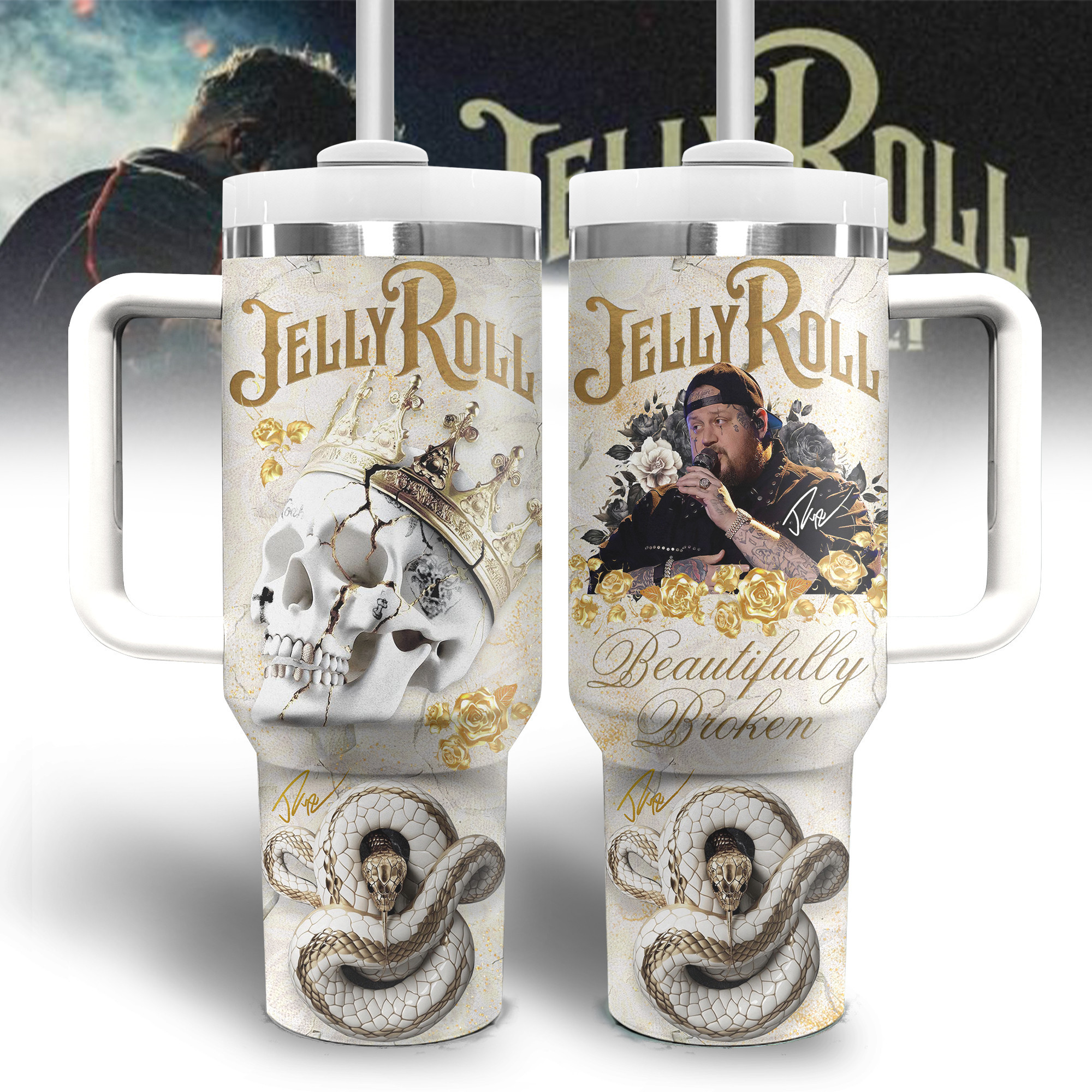 Jelly Roll Music Custom Stanley Quencher 40oz Stainless Steel Tumbler With Handle