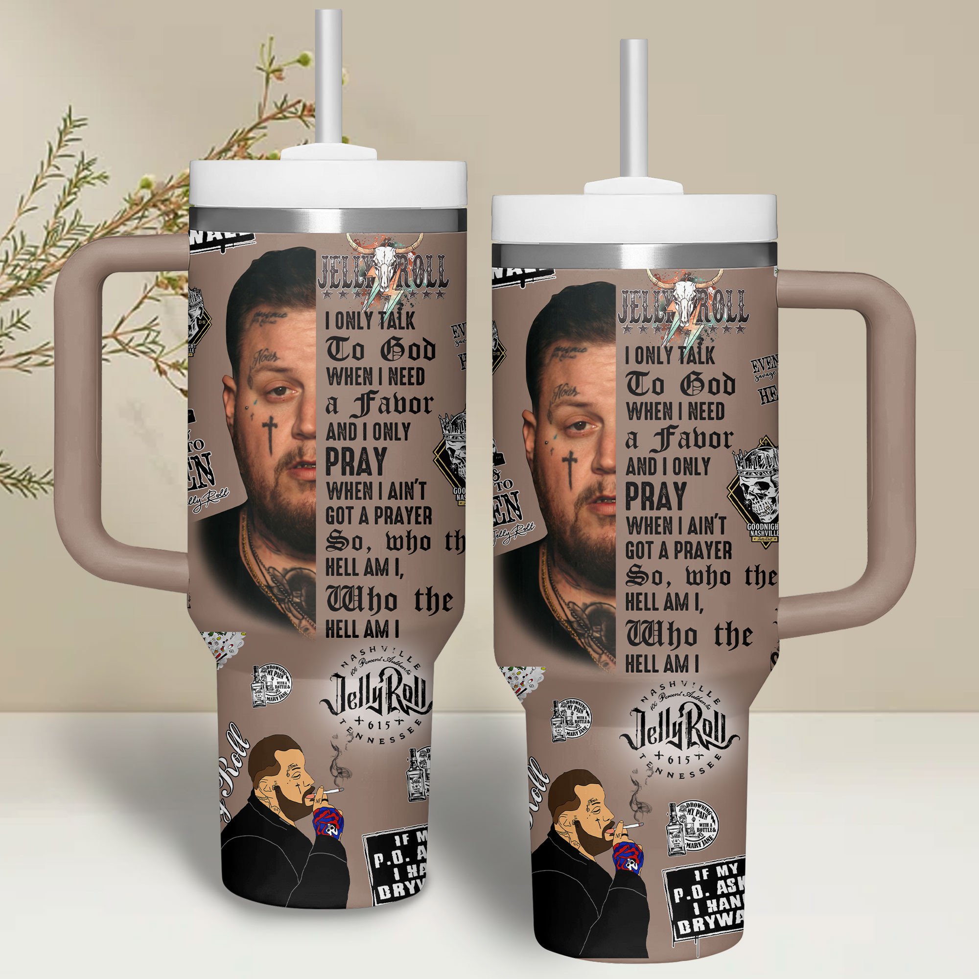Jelly Roll Music Custom Stanley Quencher 40oz Stainless Steel Tumbler With Handle