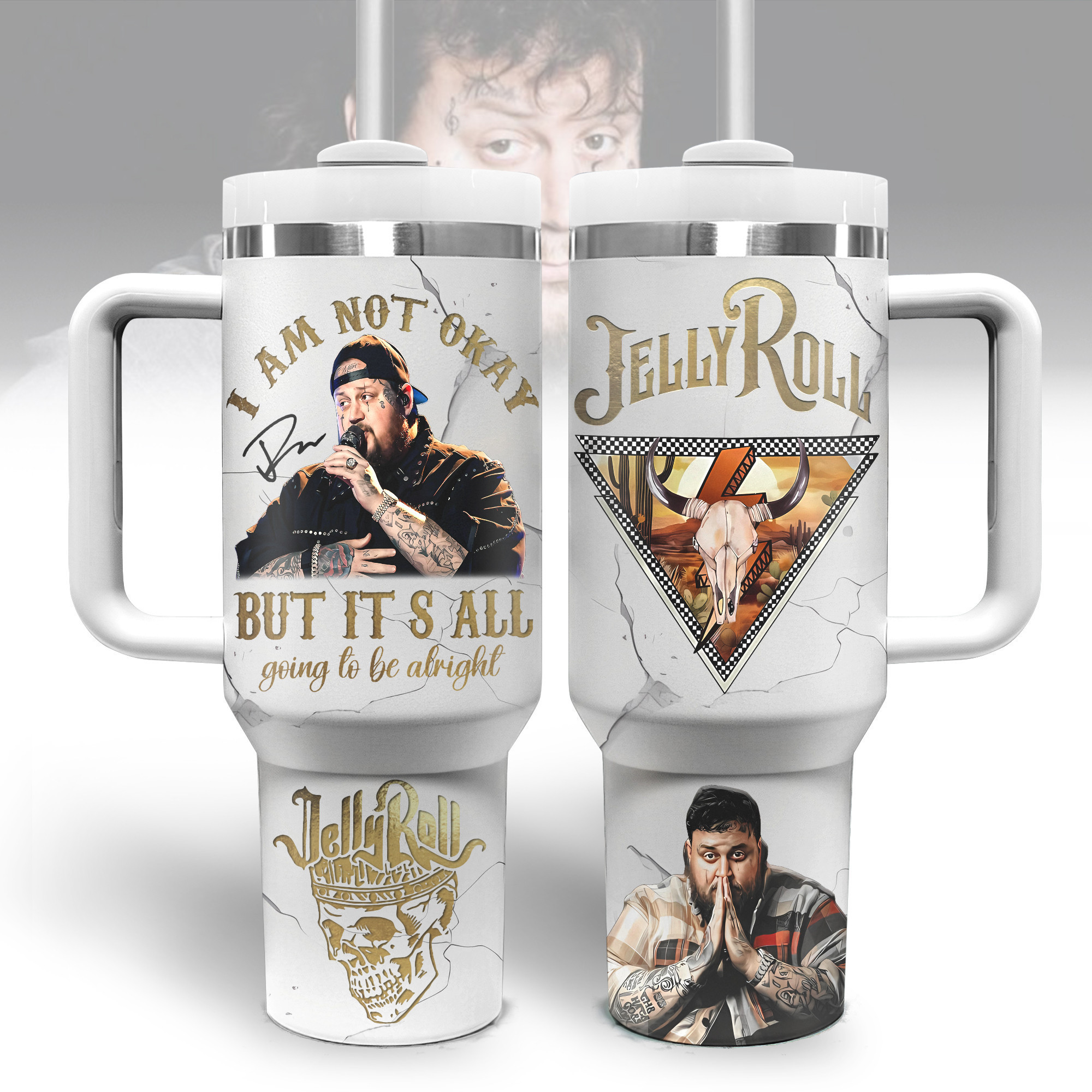 Jelly Roll Music Custom Stanley Quencher 40oz Stainless Steel Tumbler With Handle