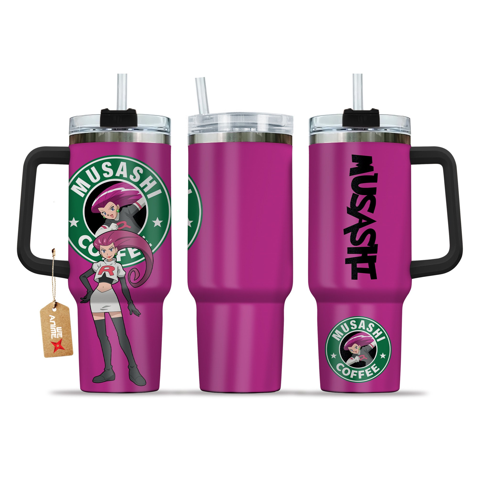 Jessie Musashi Coffee Pokemon Anime Custom Stanley Quencher 40oz Stainless Steel Tumbler With Handle