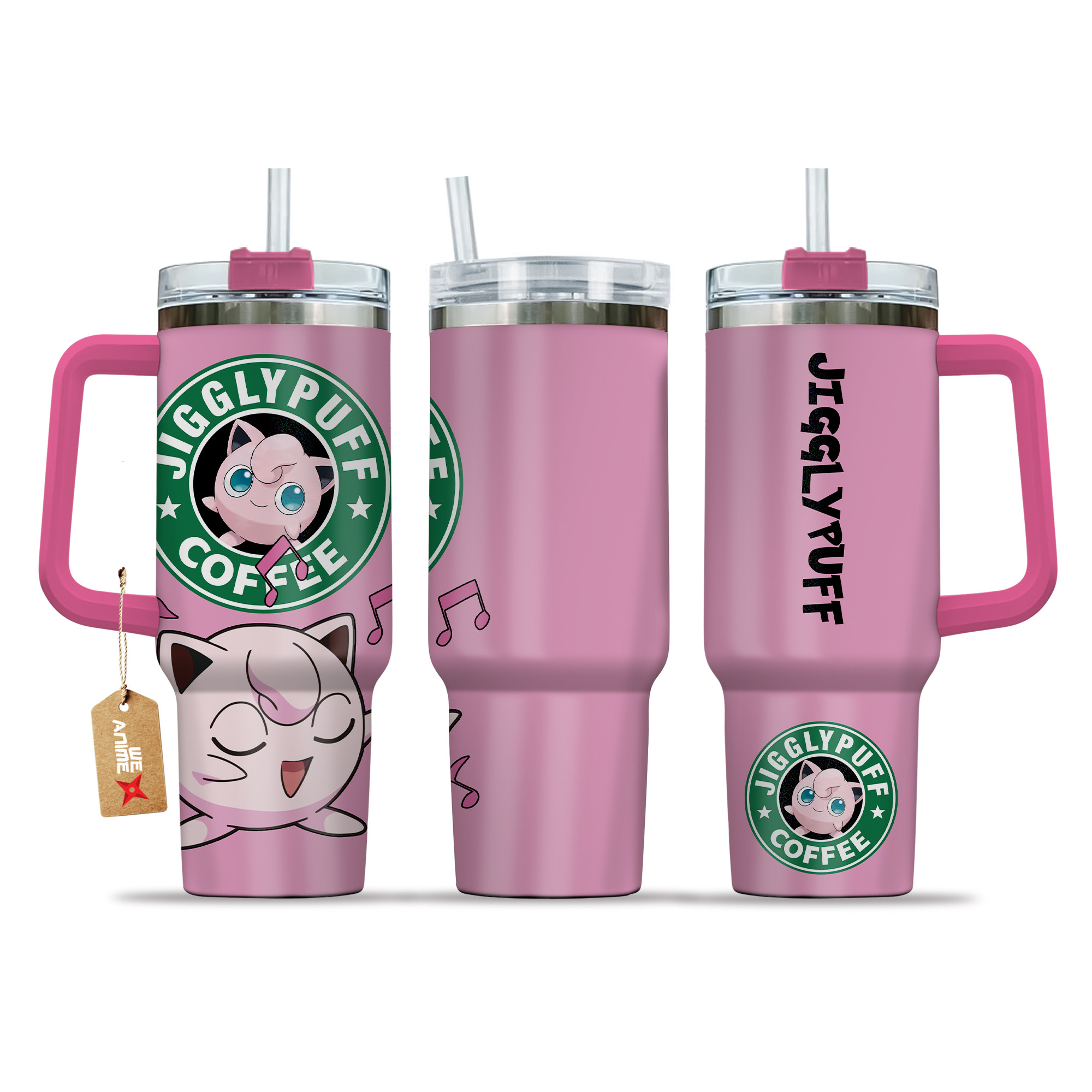 Jigglypuff Coffee Pokemon Anime Custom Stanley Quencher 40oz Stainless Steel Tumbler With Handle