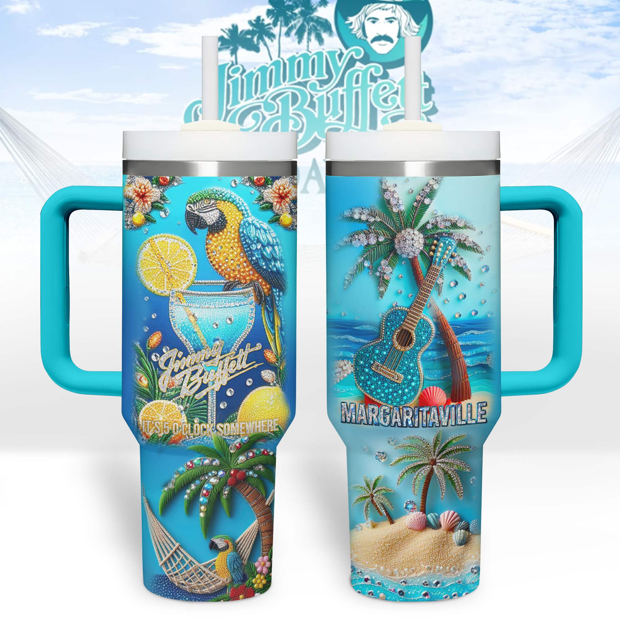 Jimmy Buffett Music Custom Stanley Quencher 40oz Stainless Steel Tumbler With Handle