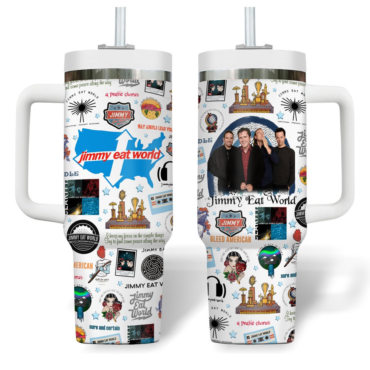 Jimmy Eat World Music Custom Stanley Quencher 40oz Stainless Steel Tumbler With Handle
