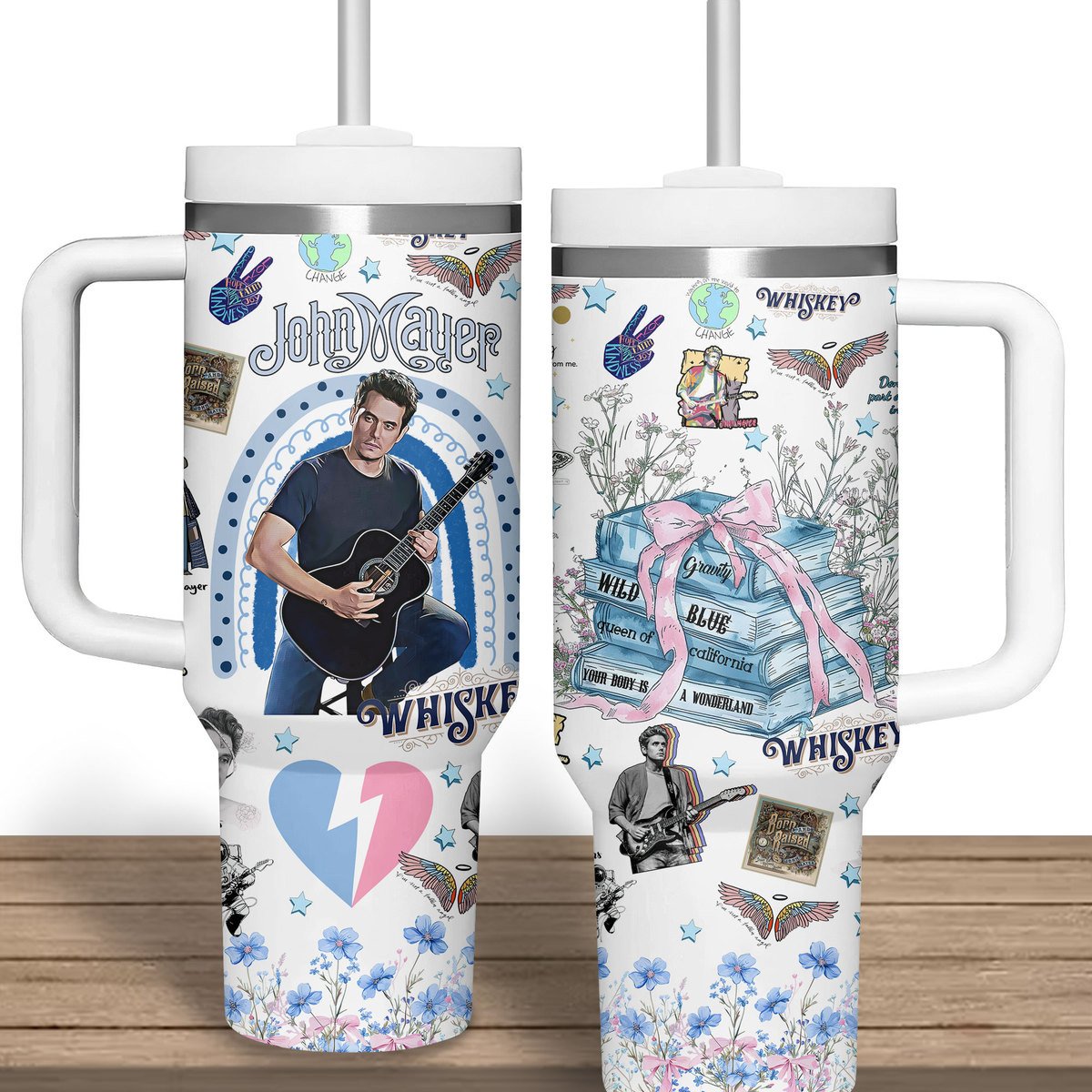 John Mayer Music Custom Stanley Quencher 40oz Stainless Steel Tumbler With Handle