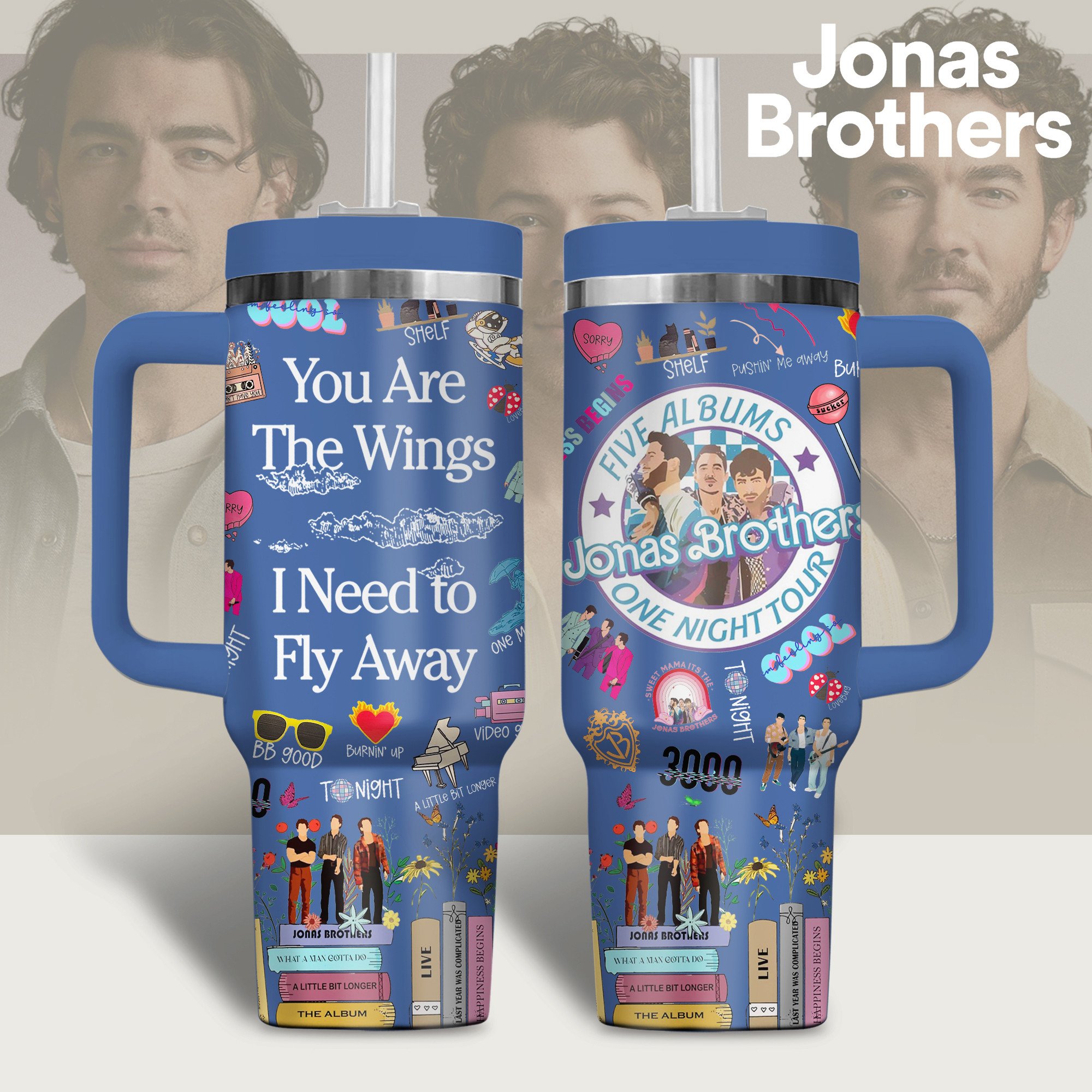 Jonas Brothers Music Custom Stanley Quencher 40oz Stainless Steel Tumbler With Handle