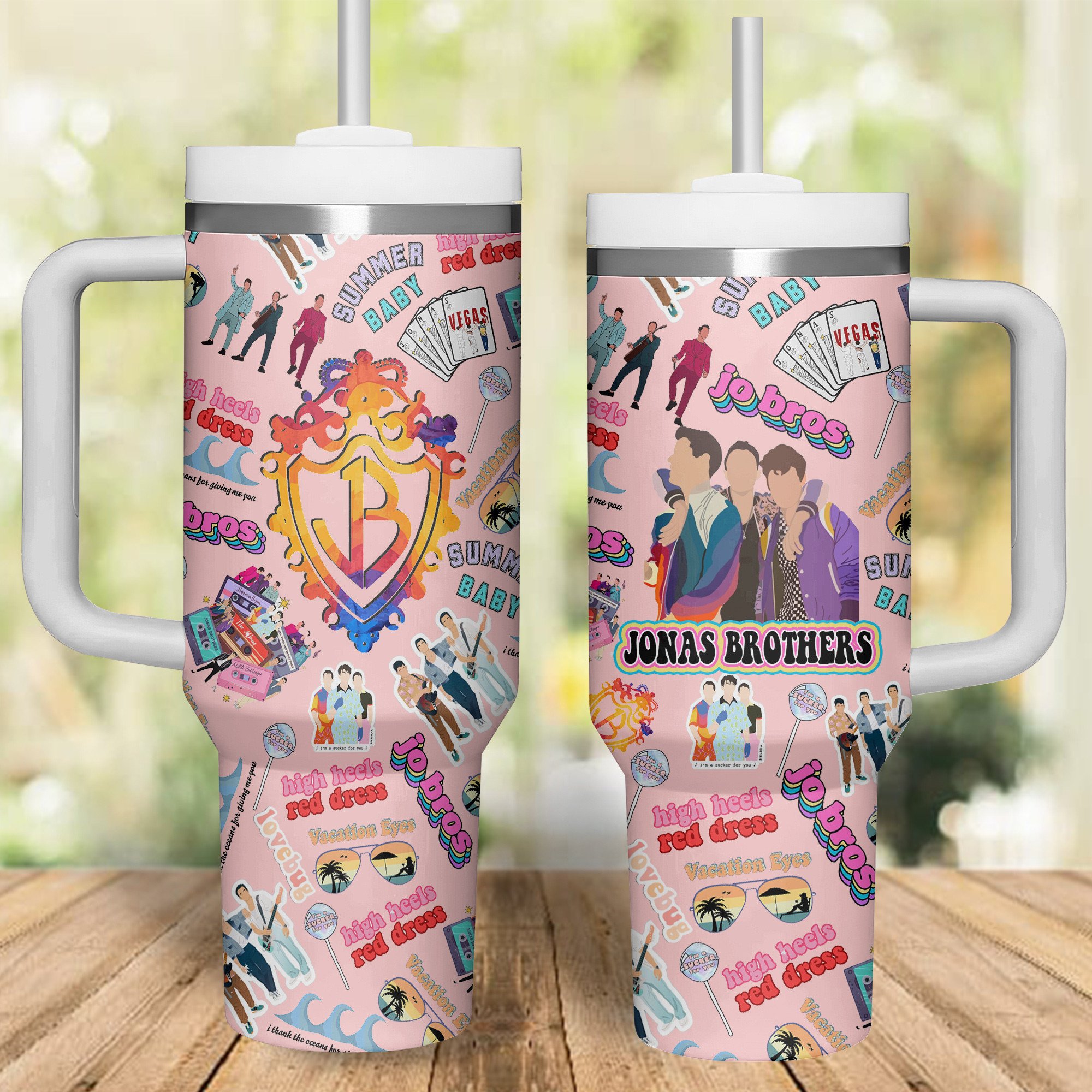 Jonas Brothers Music Custom Stanley Quencher 40oz Stainless Steel Tumbler With Handle