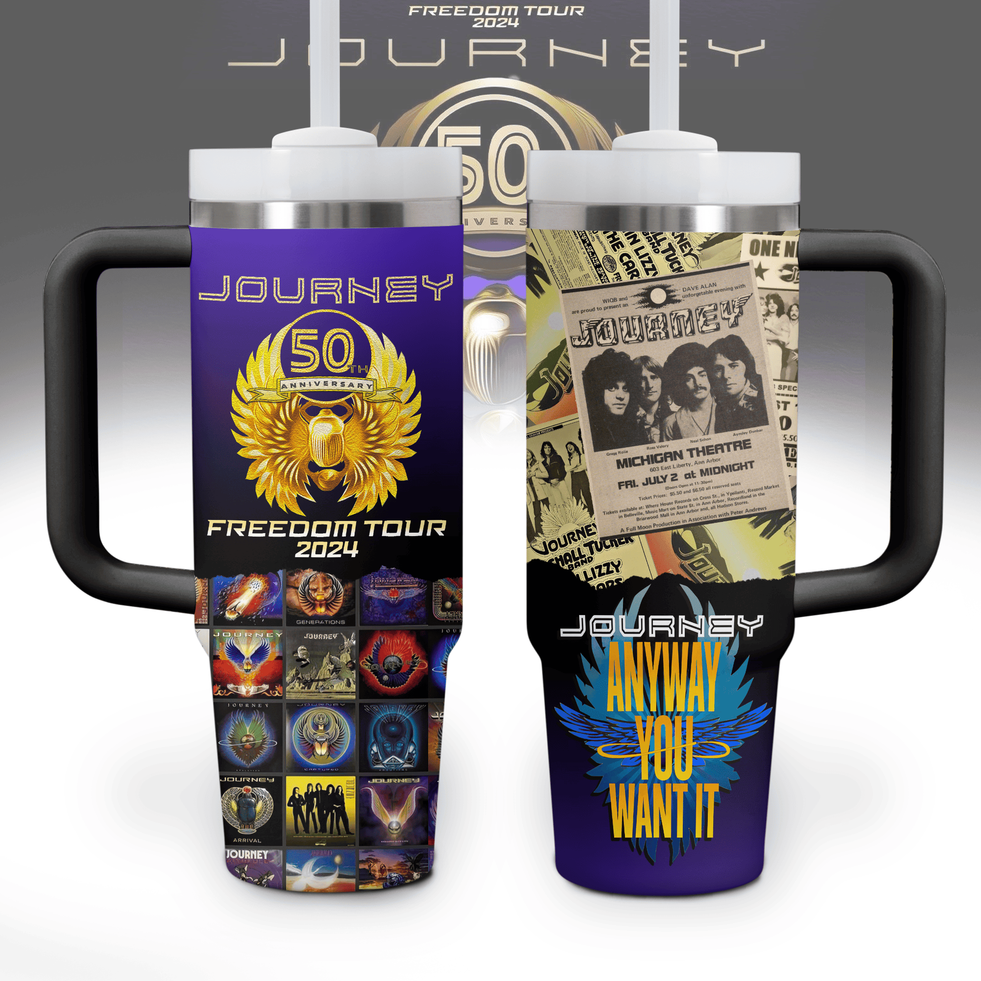 Journey Band Music Custom Stanley Quencher 40oz Stainless Steel Tumbler With Handle