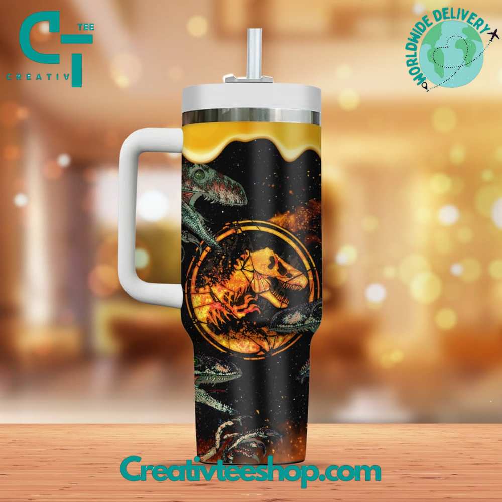 Jurassic Park Movies Custom Stanley Quencher 40oz Stainless Steel Tumbler With Handle