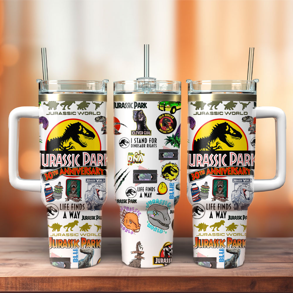 Jurassic World Movie Custom Stanley Quencher 40oz Stainless Steel Tumbler With Handle