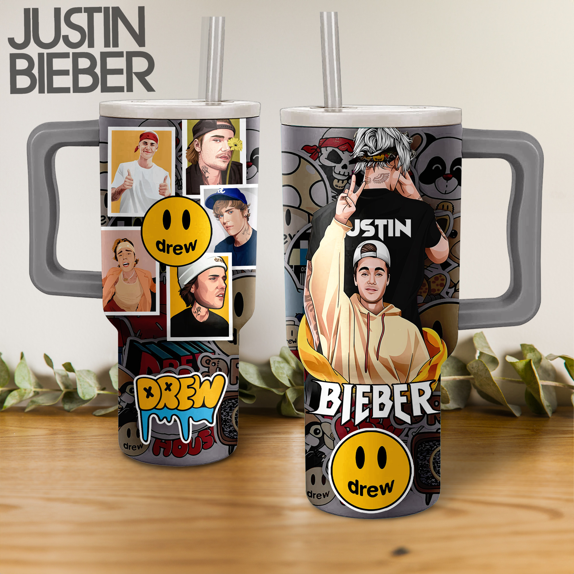 Justin Bieber Drew House Music Custom Stanley Quencher 40oz Stainless Steel Tumbler With Handle