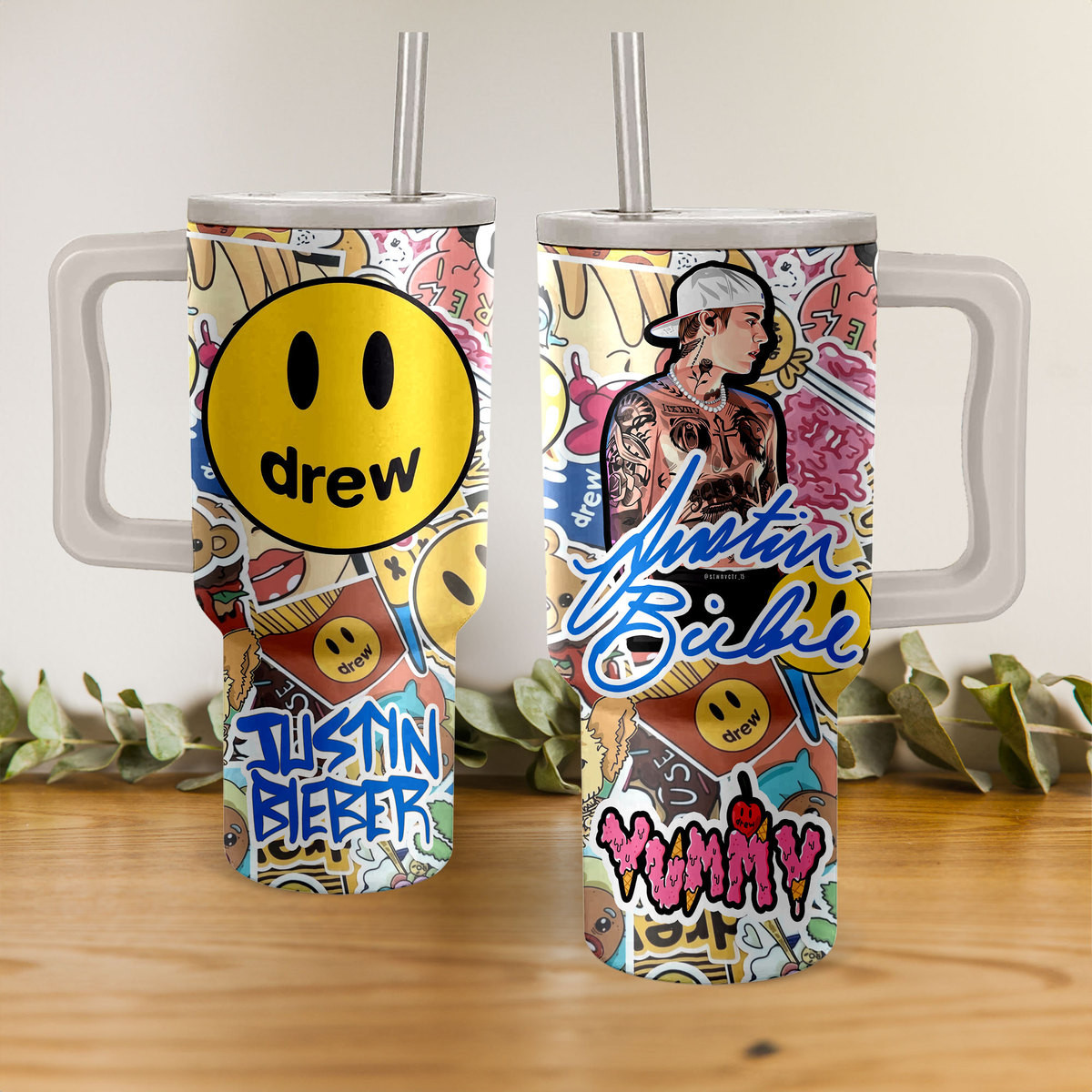 Justin Bieber Drew House Music Custom Stanley Quencher 40oz Stainless Steel Tumbler With Handle