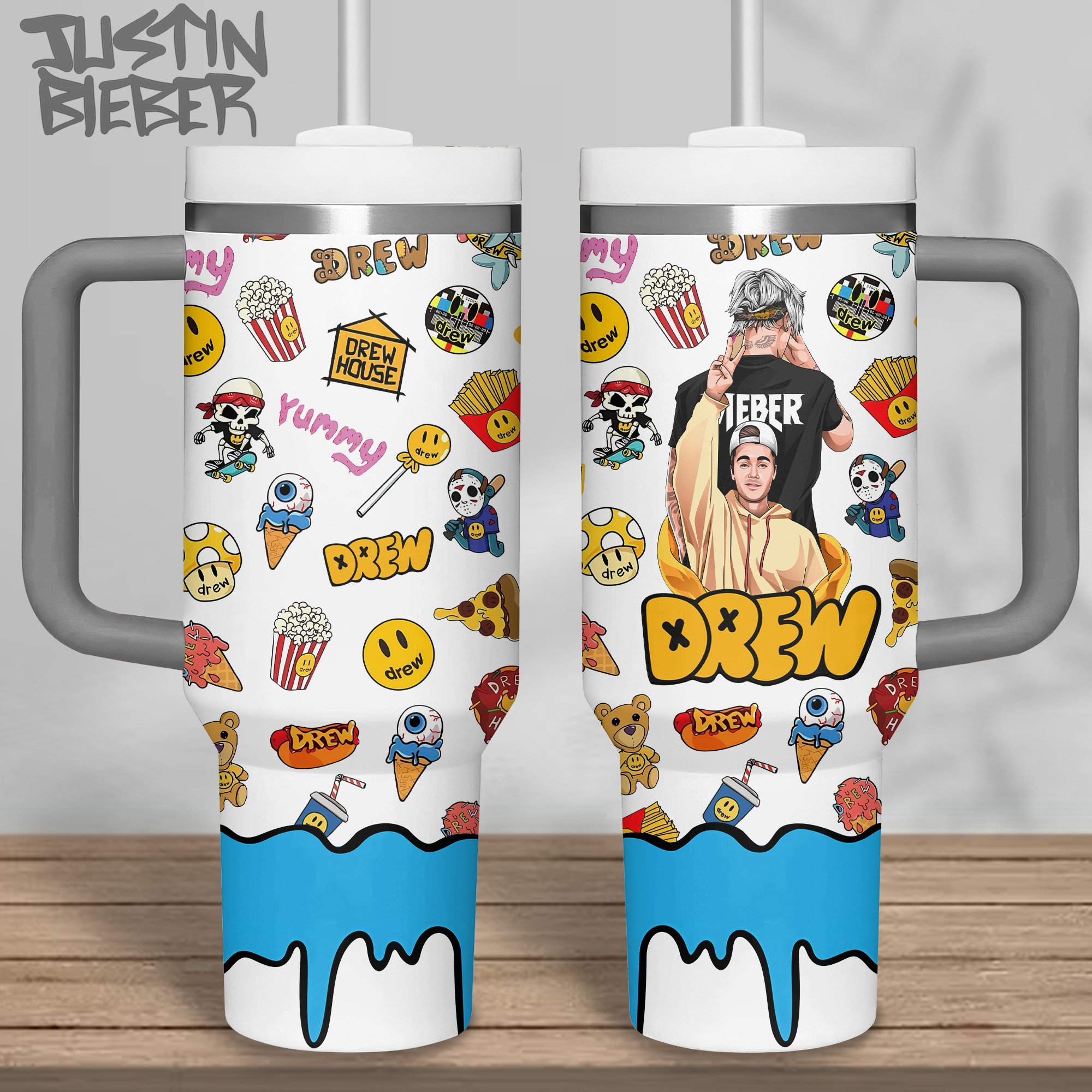 Justin Bieber Music Custom Stanley Quencher 40oz Stainless Steel Tumbler With Handle