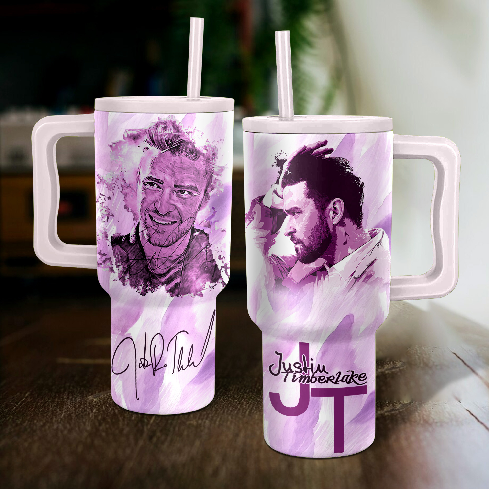 Justin Timberlake Music Custom Stanley Quencher 40oz Stainless Steel Tumbler With Handle