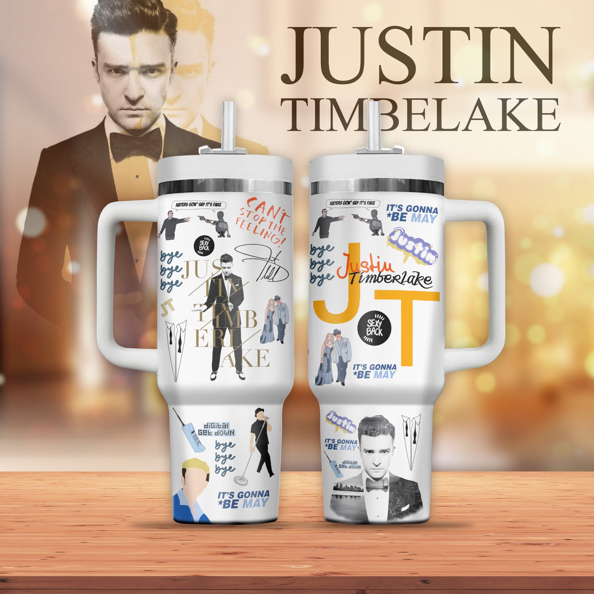 Justin Timberlake Music Custom Stanley Quencher 40oz Stainless Steel Tumbler With Handle