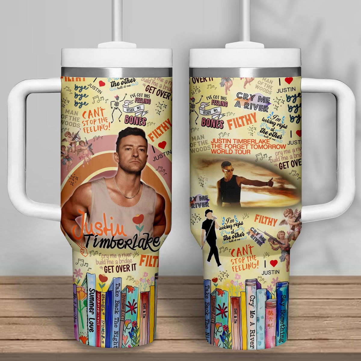 Justin Timberlake Music Custom Stanley Quencher 40oz Stainless Steel Tumbler With Handle