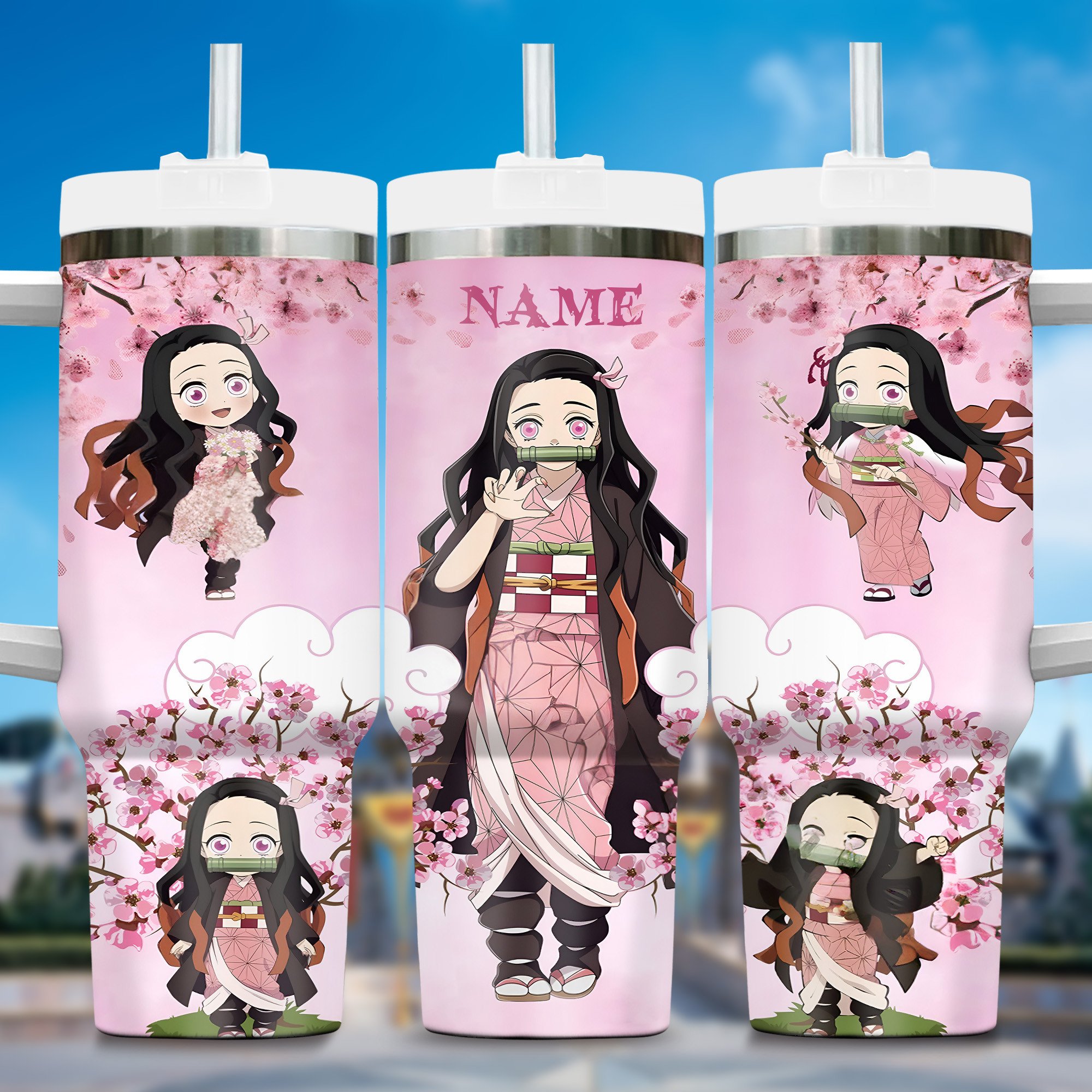 Kamado Nezuko Anime Custom Stanley Quencher 40oz Stainless Steel Tumbler With Handle