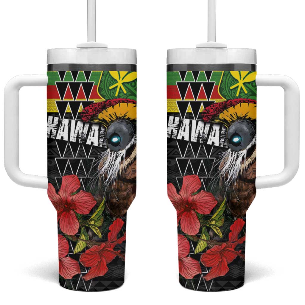 Kanaka Maoli Ikaika Warrior Hibiscus Kakau Art and Tapa Tribal Custom Stanley Quencher 40oz Stainless Steel Tumbler With Handle