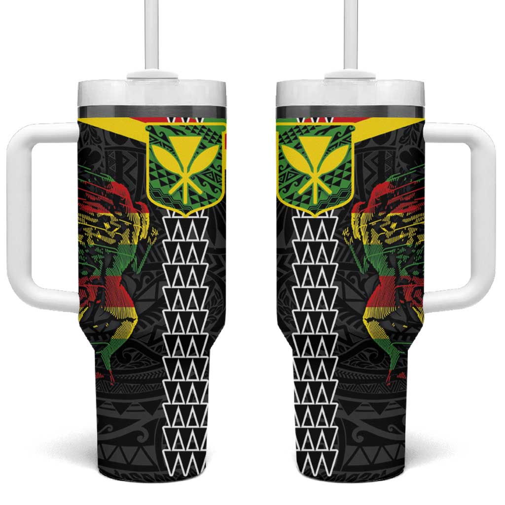Kanaka Maoli Running Kakau with Kanaka Maoli Flag Color Custom Stanley Quencher 40oz Stainless Steel Tumbler With Handle
