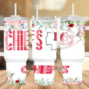 Kansas City Chiefs Floral NFL Custom Stanley Quencher 40oz Stainless Steel Tumbler With Handle