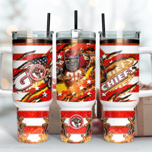 Kansas City Chiefs NFL 16 Mascot Custom Stanley Quencher 40oz Stainless Steel Tumbler With Handle