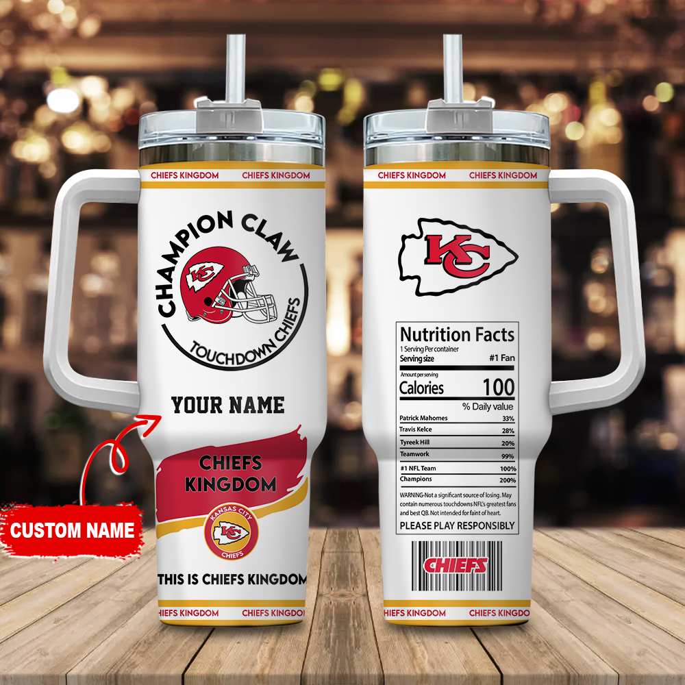 Kansas City Chiefs NFL Champion Claw Custom Stanley Quencher 40oz Stainless Steel Tumbler With Handle