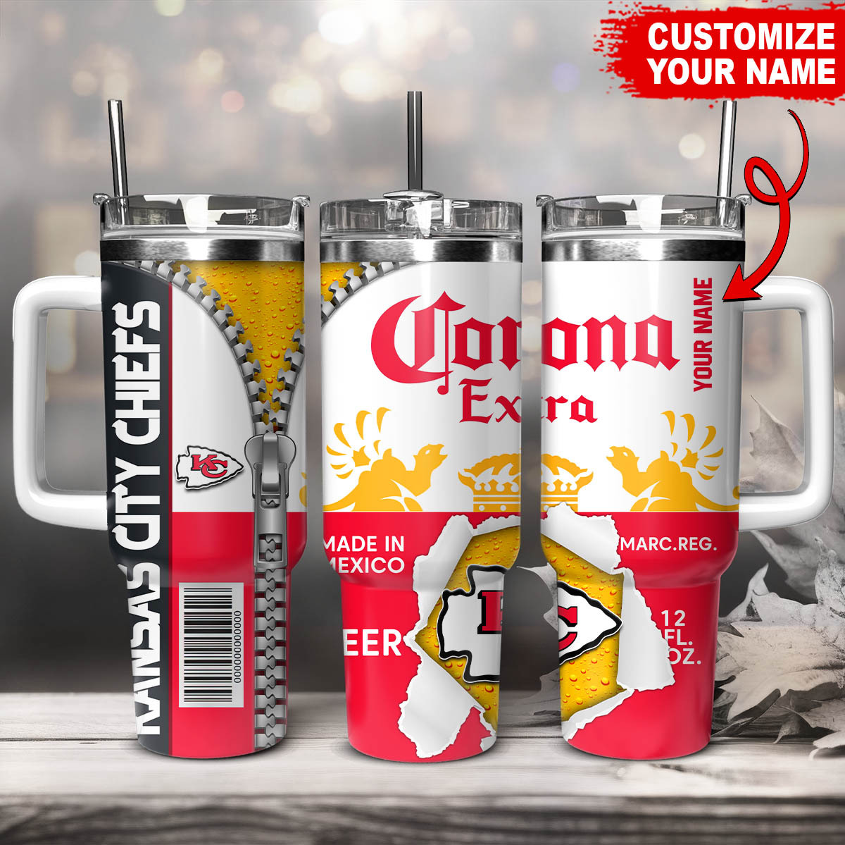 Kansas City Chiefs NFL Corona Extra Custom Stanley Quencher 40oz Stainless Steel Tumbler With Handle