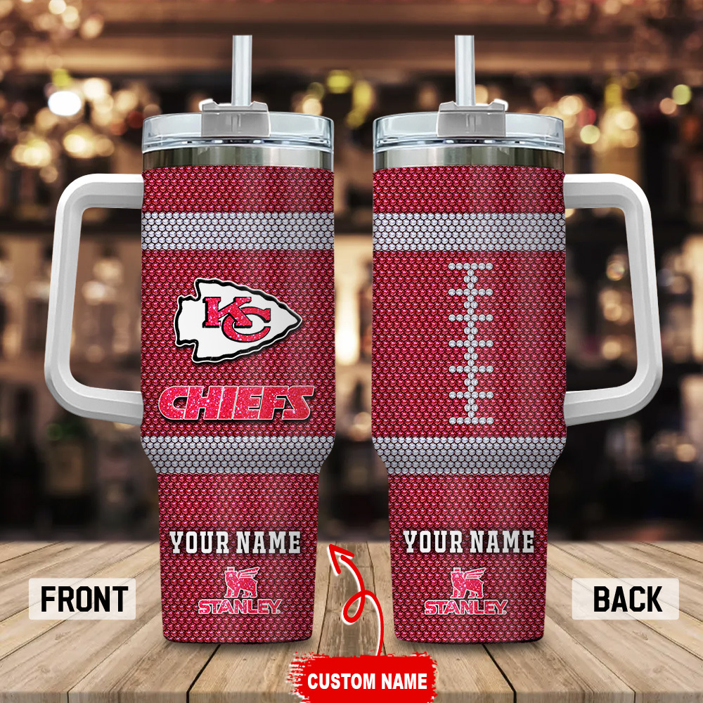 Kansas City Chiefs NFL Crystal Custom Stanley Quencher 40oz Stainless Steel Tumbler With Handle