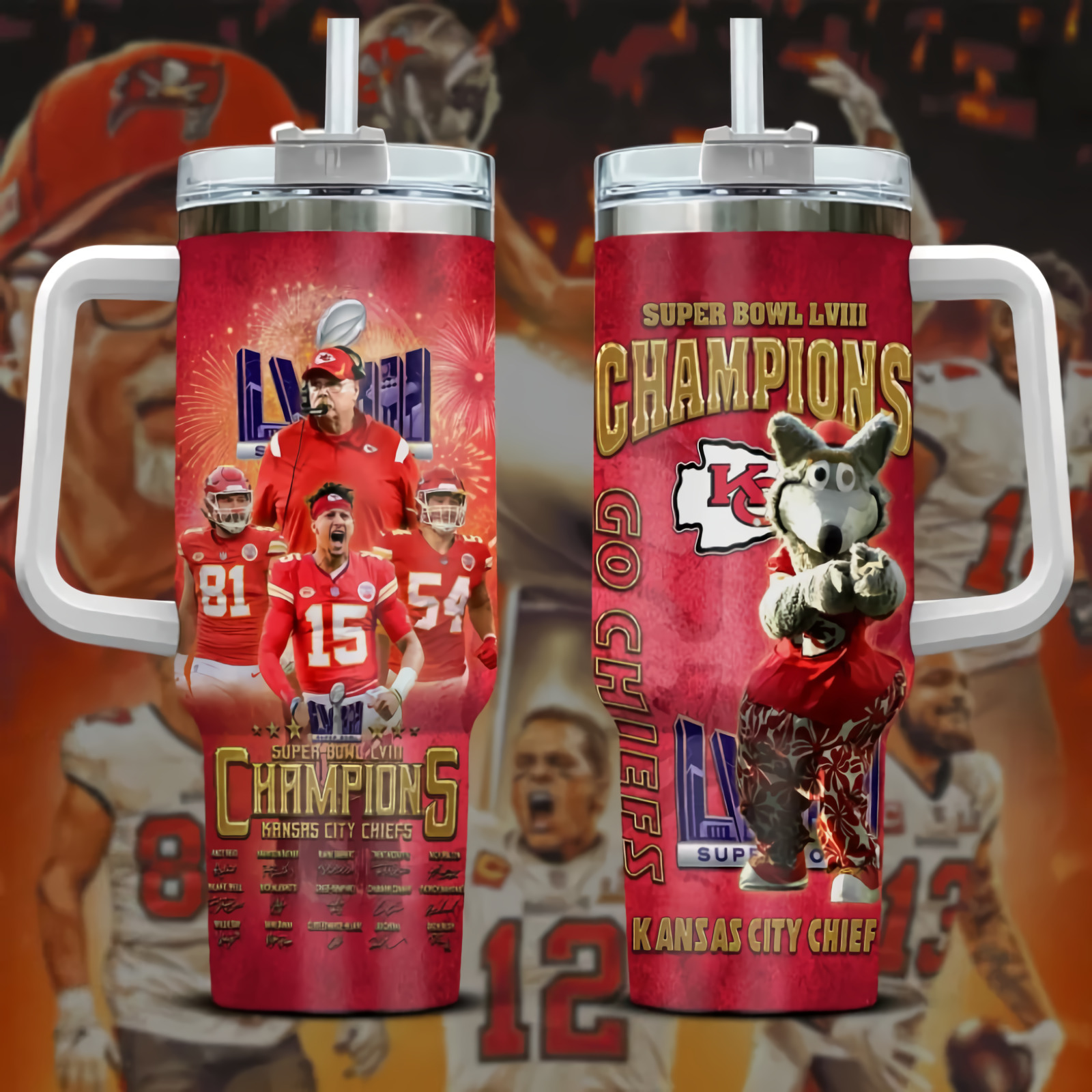 Kansas City Chiefs NFL Custom Stanley Quencher 40oz Stainless Steel Tumbler With Handle