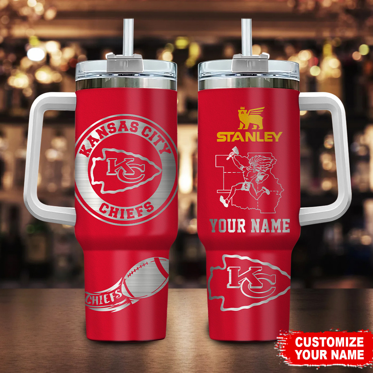 Kansas City Chiefs NFL Custom Stanley Quencher 40oz Stainless Steel Tumbler With Handle