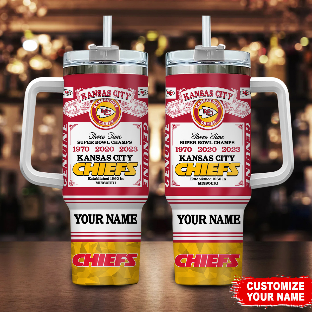 Kansas City Chiefs NFL Custom Stanley Quencher 40oz Stainless Steel Tumbler With Handle