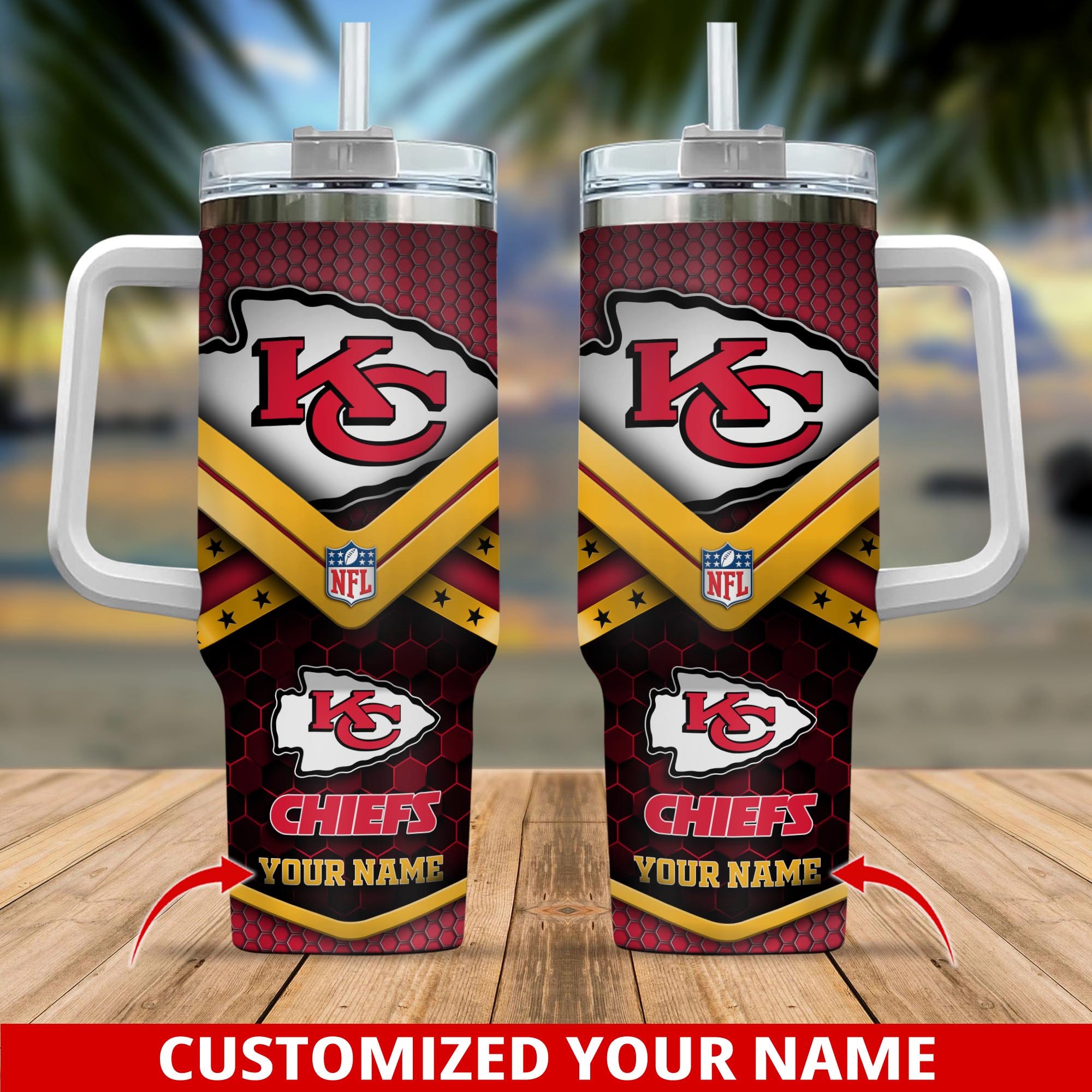 Kansas City Chiefs NFL Custom Stanley Quencher 40oz Stainless Steel Tumbler With Handle
