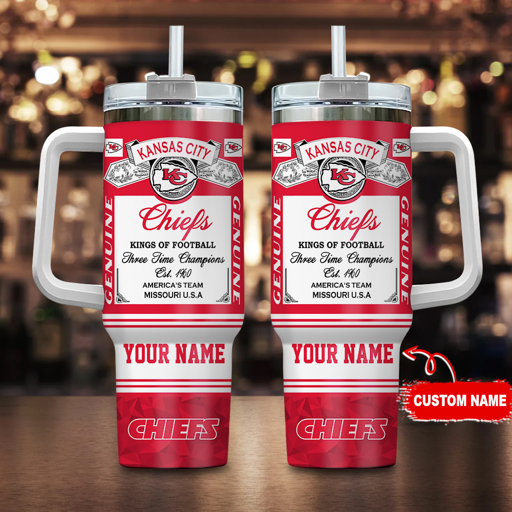 Kansas City Chiefs NFL Custom Stanley Quencher 40oz Stainless Steel Tumbler With Handle