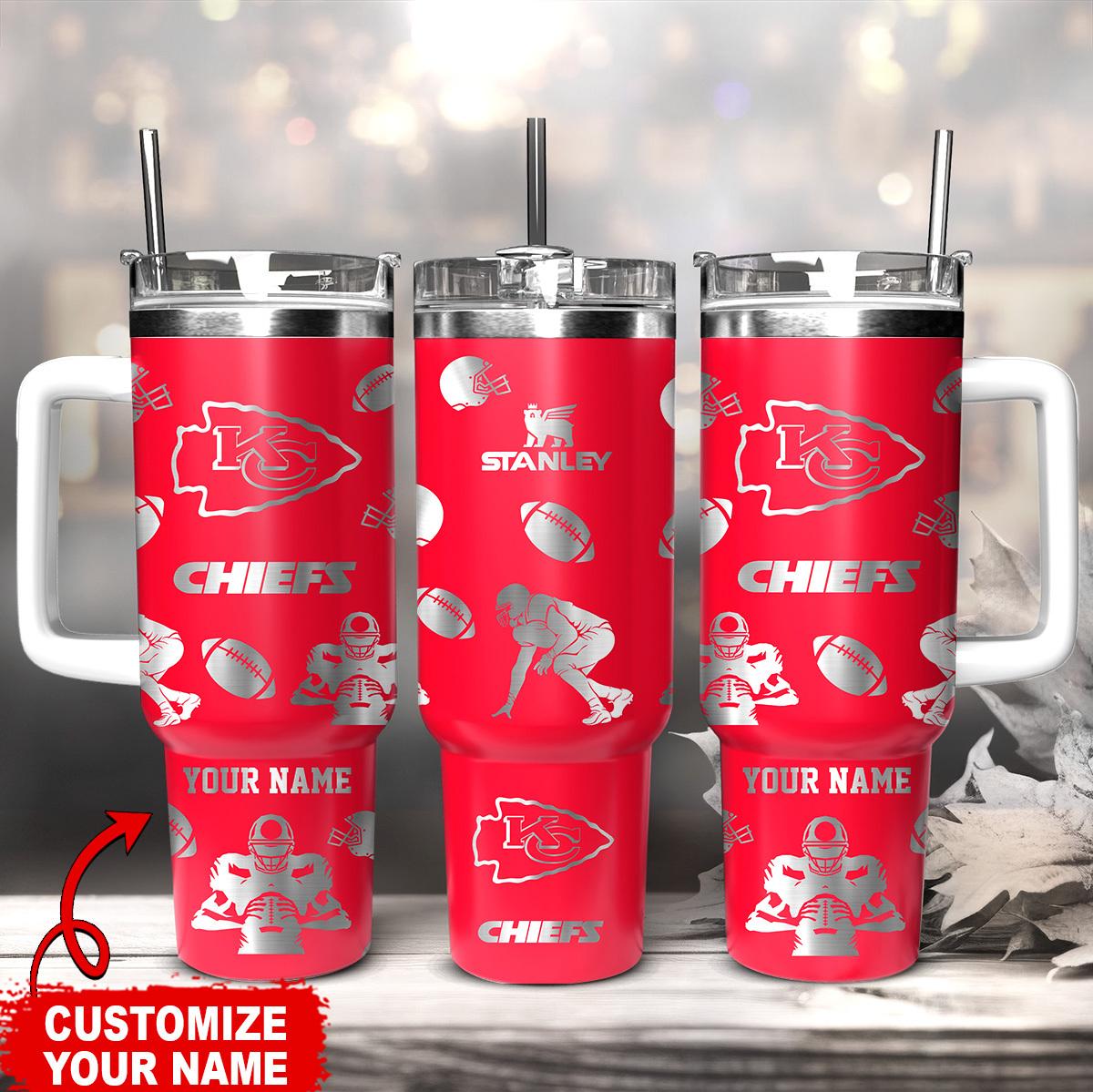 Kansas City Chiefs NFL Custom Stanley Quencher 40oz Stainless Steel Tumbler With Handle