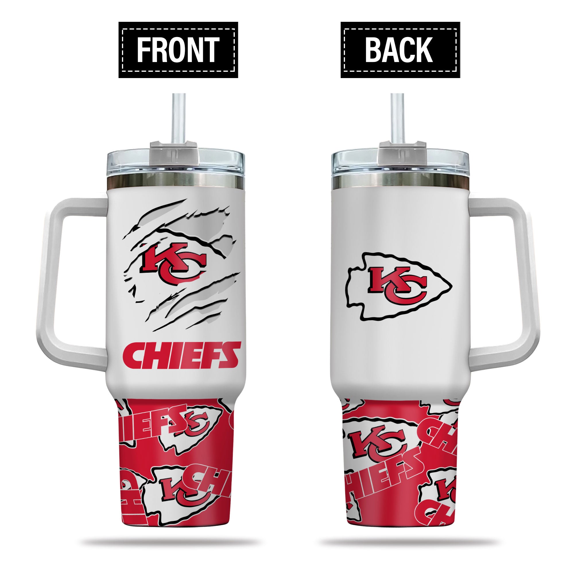 Kansas City Chiefs NFL Custom Stanley Quencher 40oz Stainless Steel Tumbler With Handle