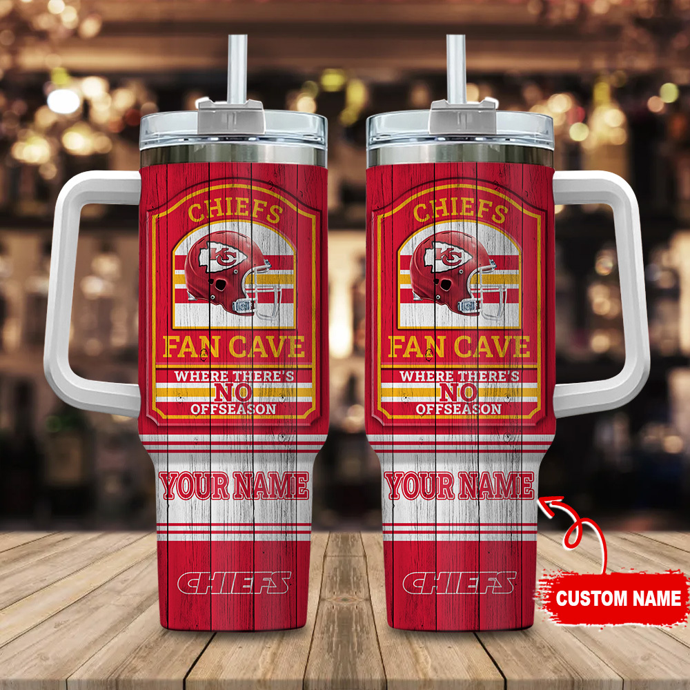 Kansas City Chiefs NFL Fan Cave Custom Stanley Quencher 40oz Stainless Steel Tumbler With Handle