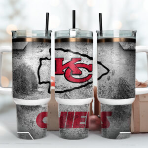 Kansas City Chiefs NFL Fingerprint Effect Custom Stanley Quencher 40oz Stainless Steel Tumbler With Handle