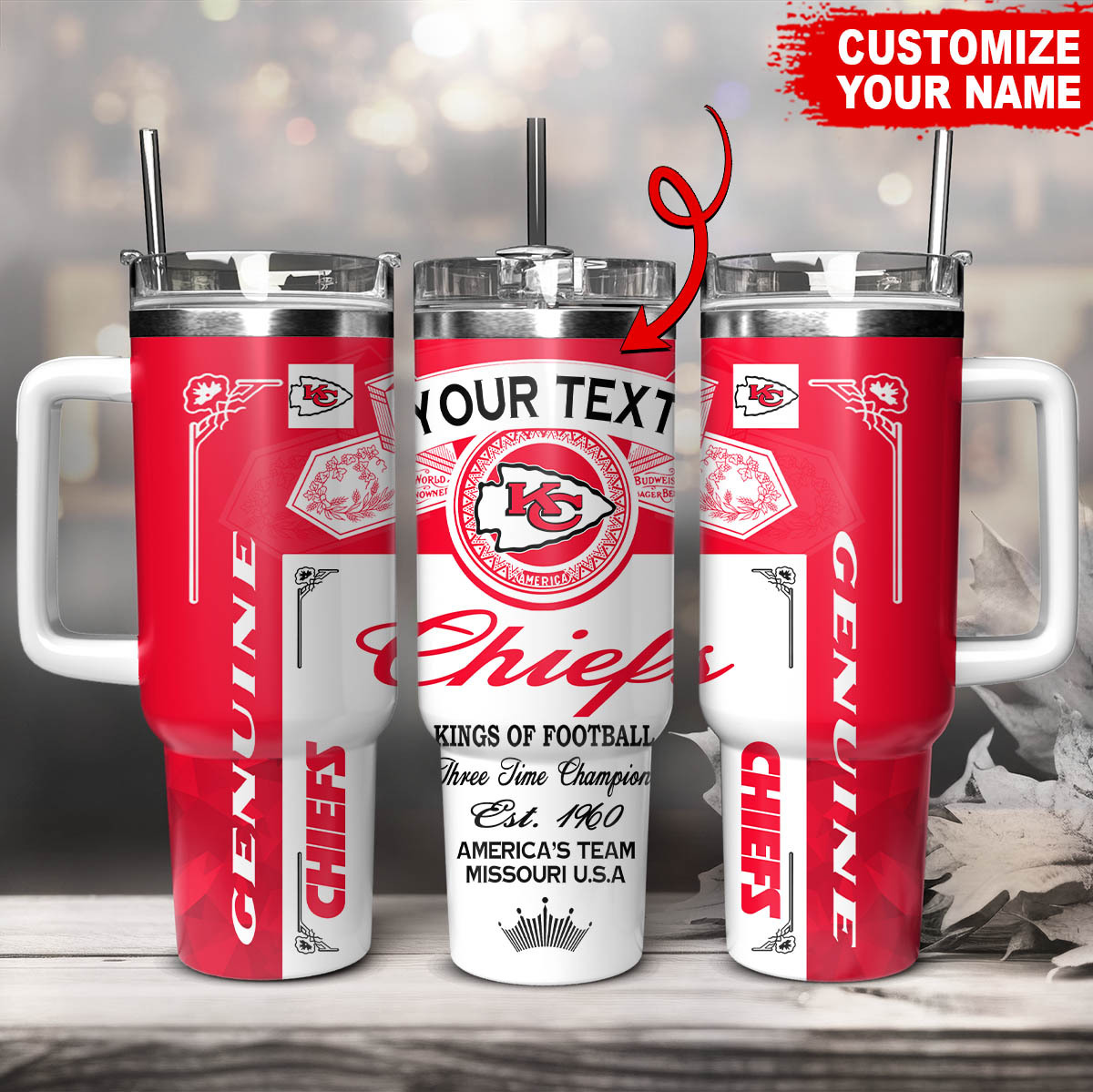 Kansas City Chiefs NFL Kings Of Football Custom Stanley Quencher 40oz Stainless Steel Tumbler With Handle