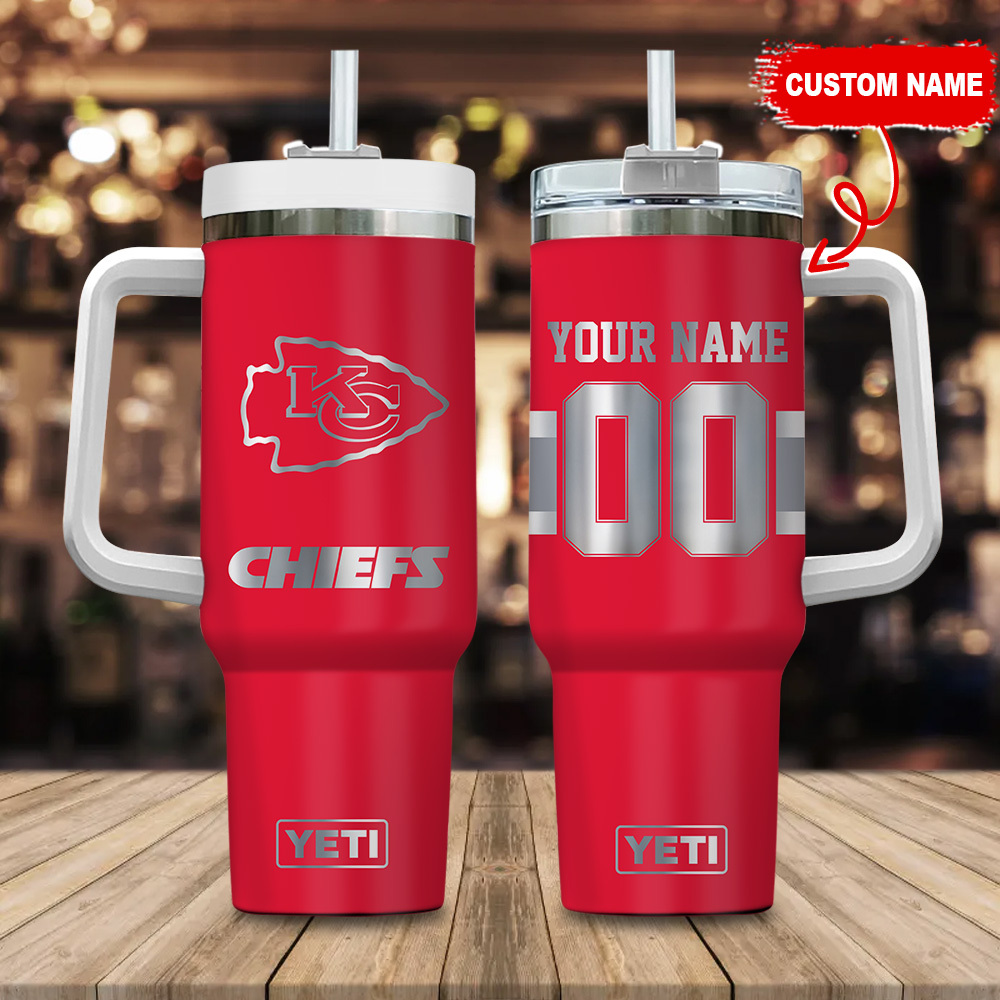 Kansas City Chiefs NFL Laser Engraved Effect Custom Stanley Quencher 40oz Stainless Steel Tumbler With Handle