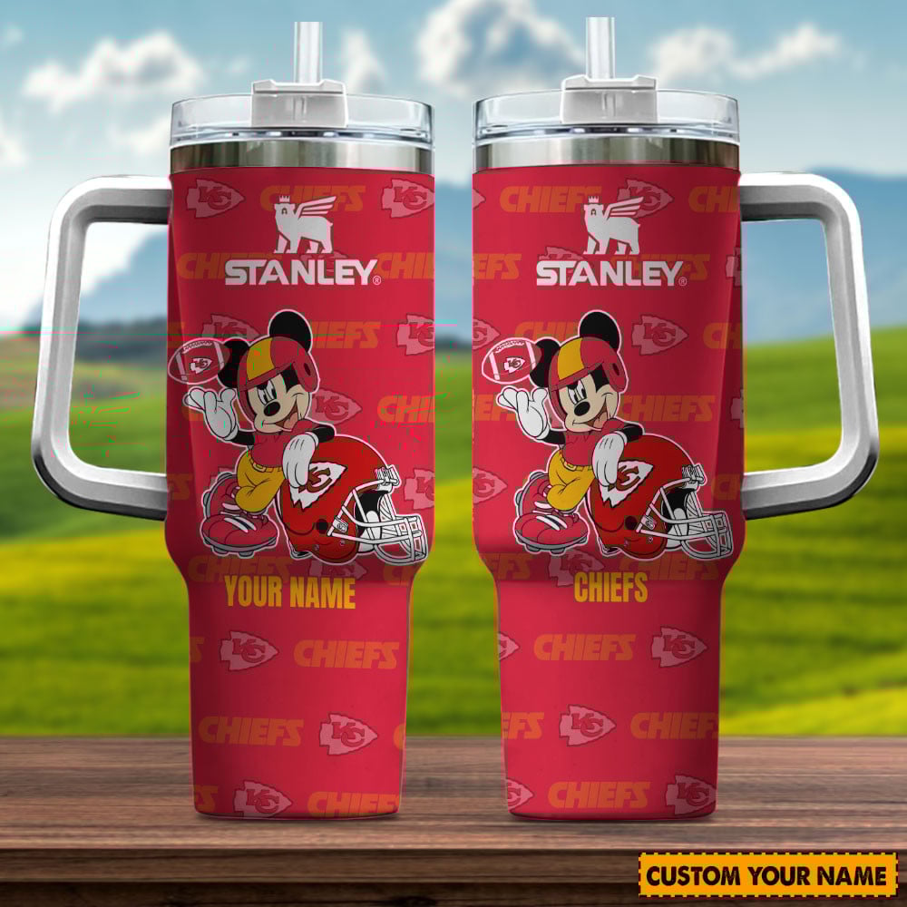 Kansas City Chiefs NFL Mickey Mouse Custom Stanley Quencher 40oz Stainless Steel Tumbler With Handle