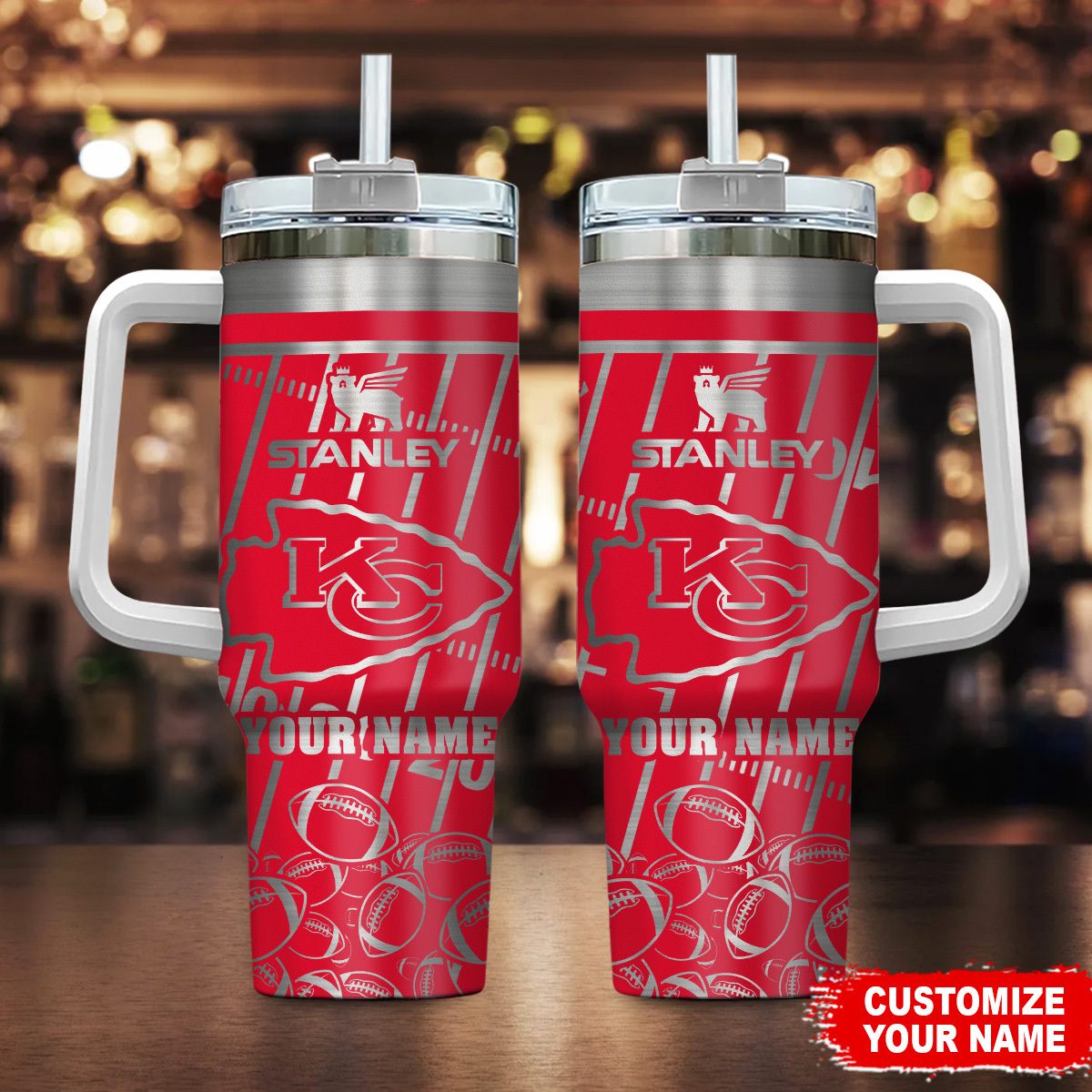 Kansas City Chiefs NFL Silver Custom Stanley Quencher 40oz Stainless Steel Tumbler With Handle