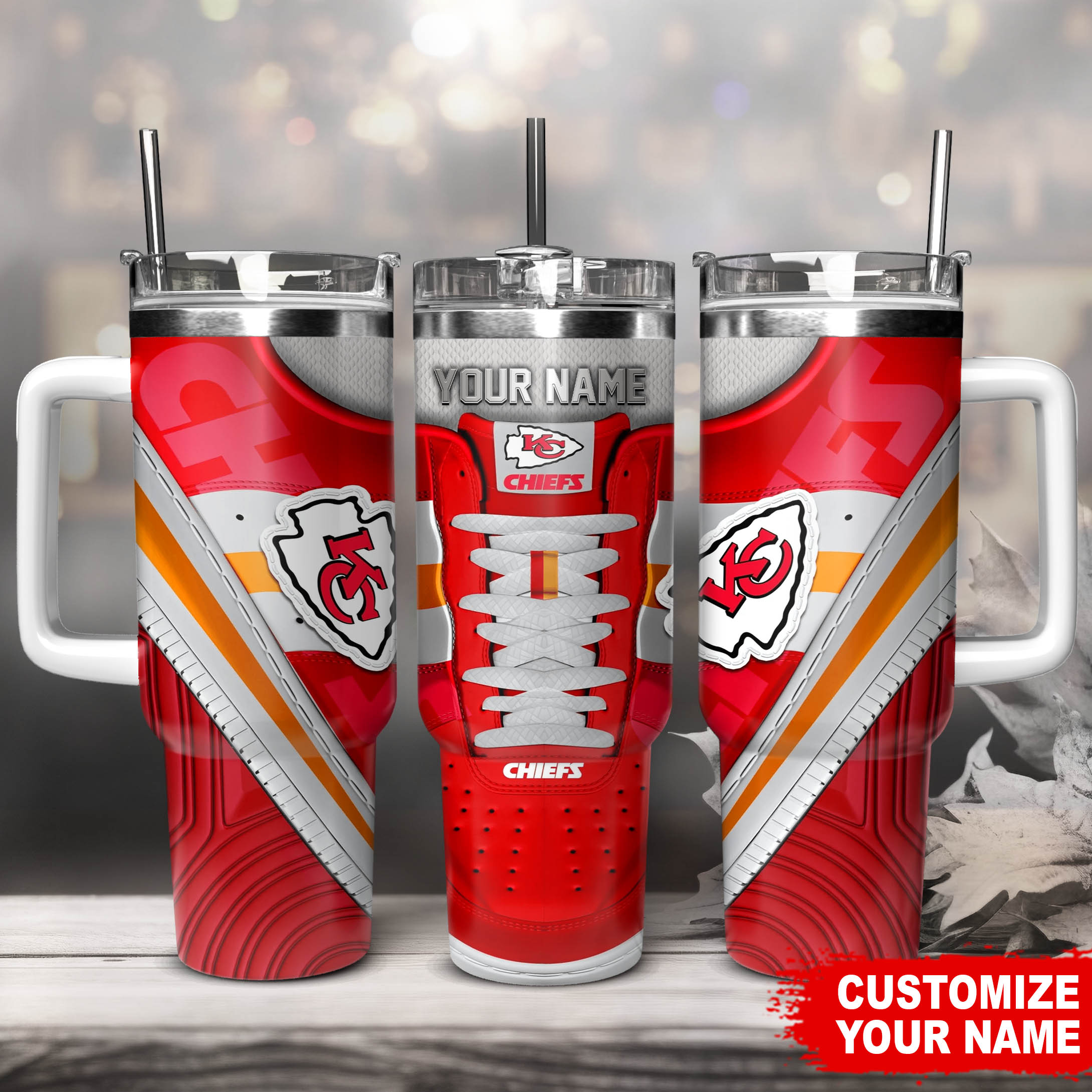 Kansas City Chiefs NFL Sneaker Custom Stanley Quencher 40oz Stainless Steel Tumbler With Handle