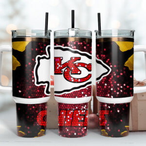 Kansas City Chiefs NFL Stained Glass Effect Custom Stanley Quencher 40oz Stainless Steel Tumbler With Handle