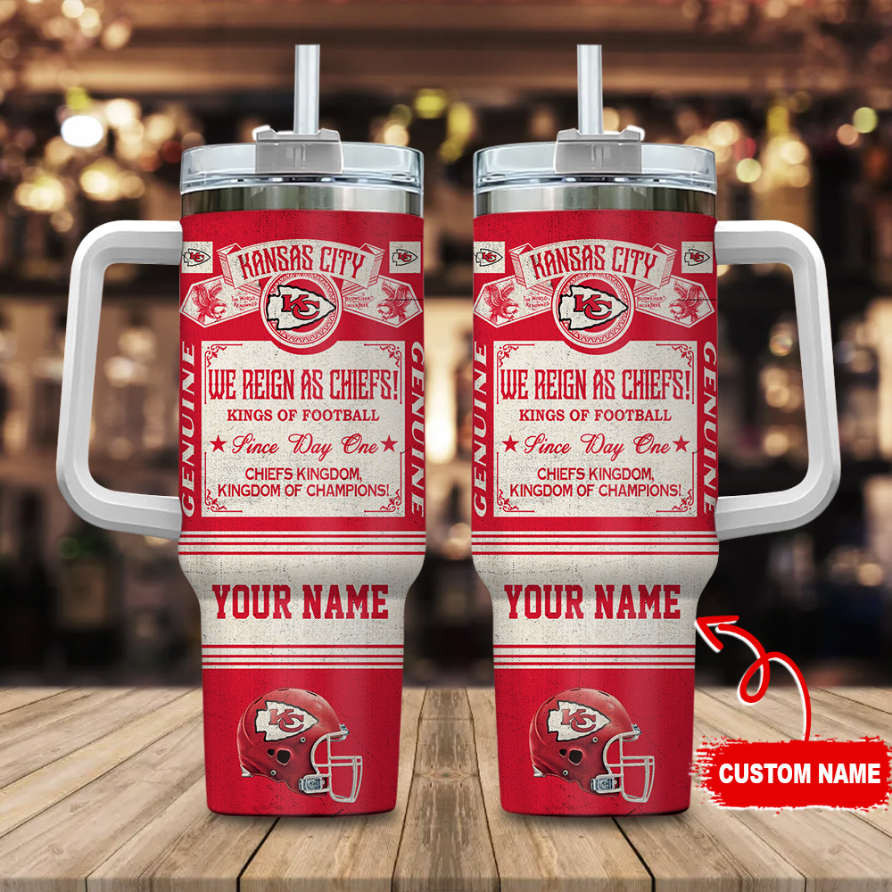 Kansas City Chiefs NFL Vintage Kings Of Football Custom Stanley Quencher 40oz Stainless Steel Tumbler With Handle