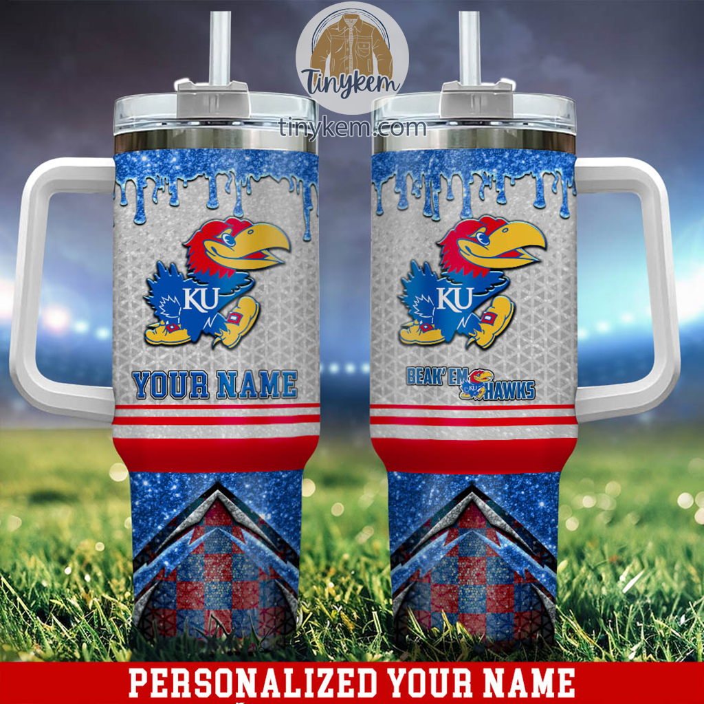 Kansas Jayhawks Glitter NCAA Custom Stanley Quencher 40oz Stainless Steel Tumbler With Handle