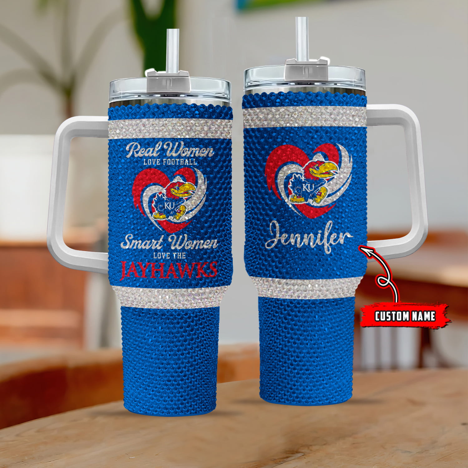 Kansas Jayhawks NCAA Custom Stanley Quencher 40oz Stainless Steel Tumbler With Handle