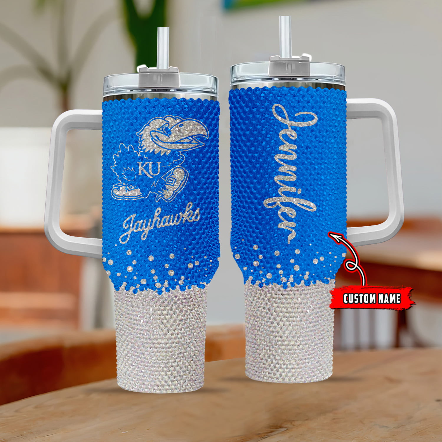 Kansas Jayhawks NCAA Custom Stanley Quencher 40oz Stainless Steel Tumbler With Handle