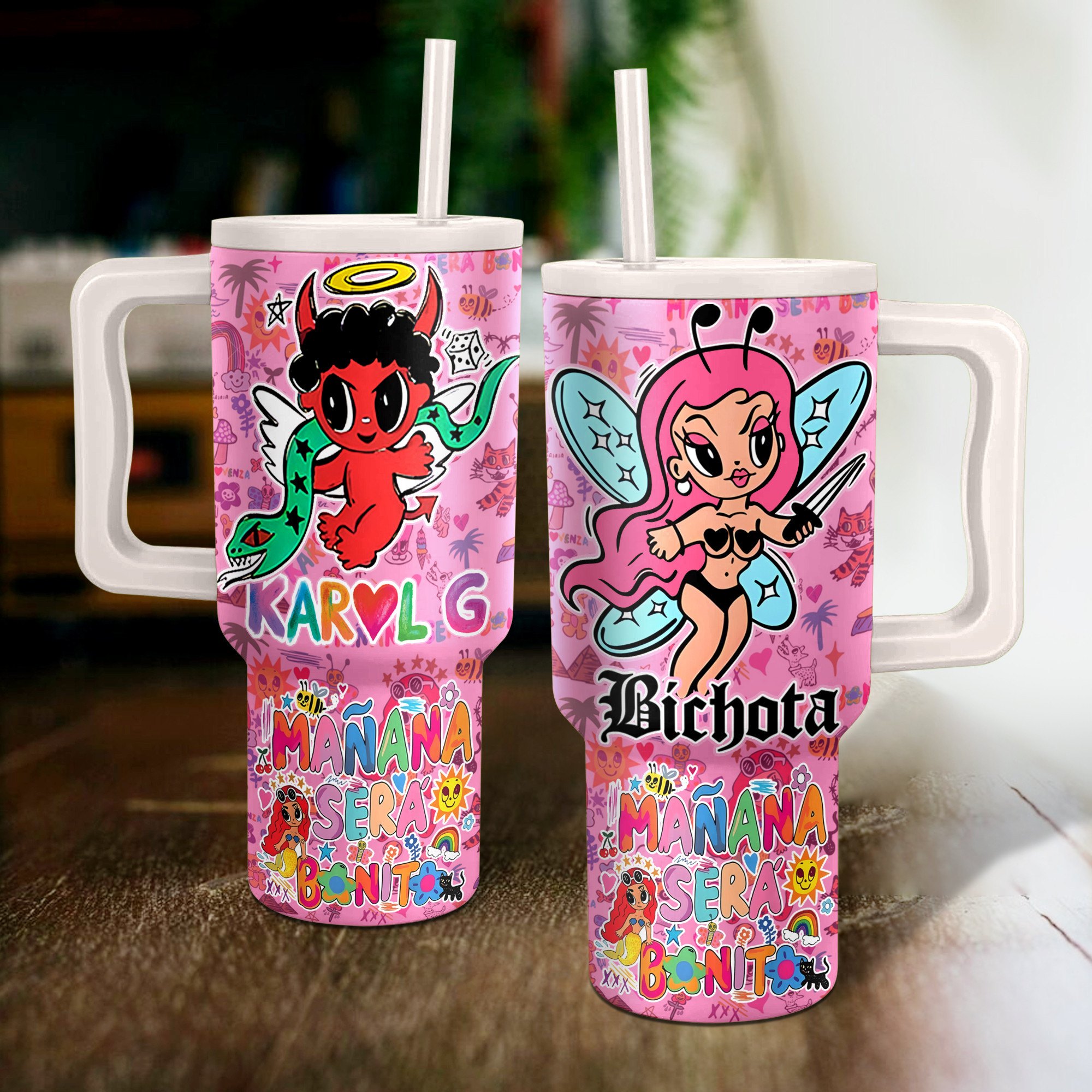 Karol G Bichota Music Custom Stanley Quencher 40oz Stainless Steel Tumbler With Handle