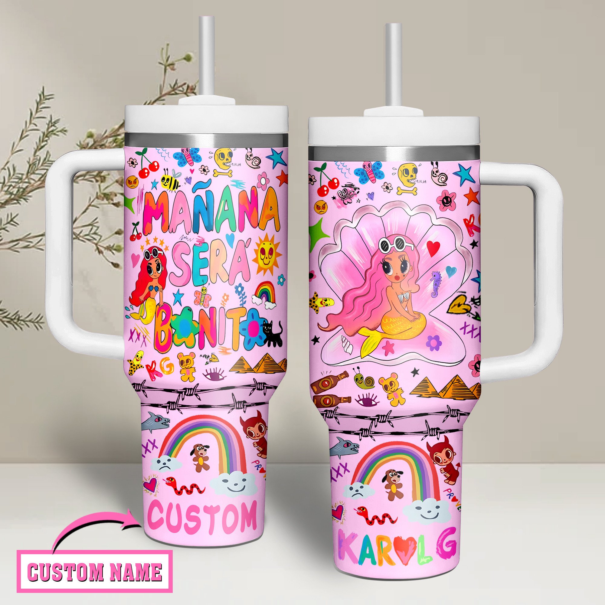 Karol G Music Custom Stanley Quencher 40oz Stainless Steel Tumbler With Handle